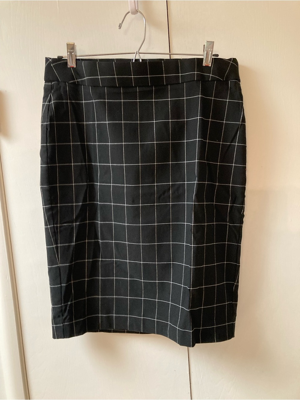 Elle Black Pencil Skirt with White Windowpane Grid